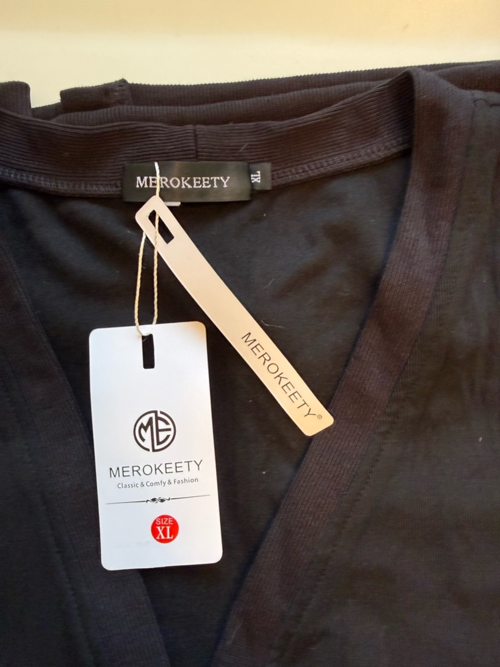NWT Merokeety Long Snap Up Cardigan, Black - Picture 3 of 6